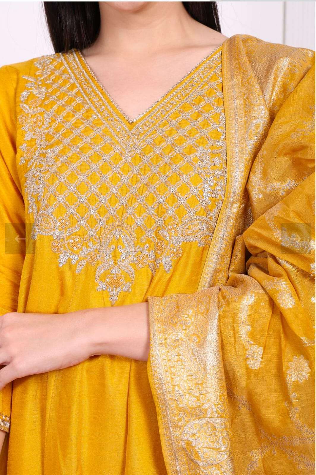 Yellow Embroidered Silk Flared Kurta, Straight Pants and Dupatta Set in Germany Namma Markt