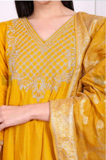 Yellow Embroidered Silk Flared Kurta, Straight Pants and Dupatta Set in Germany Namma Markt