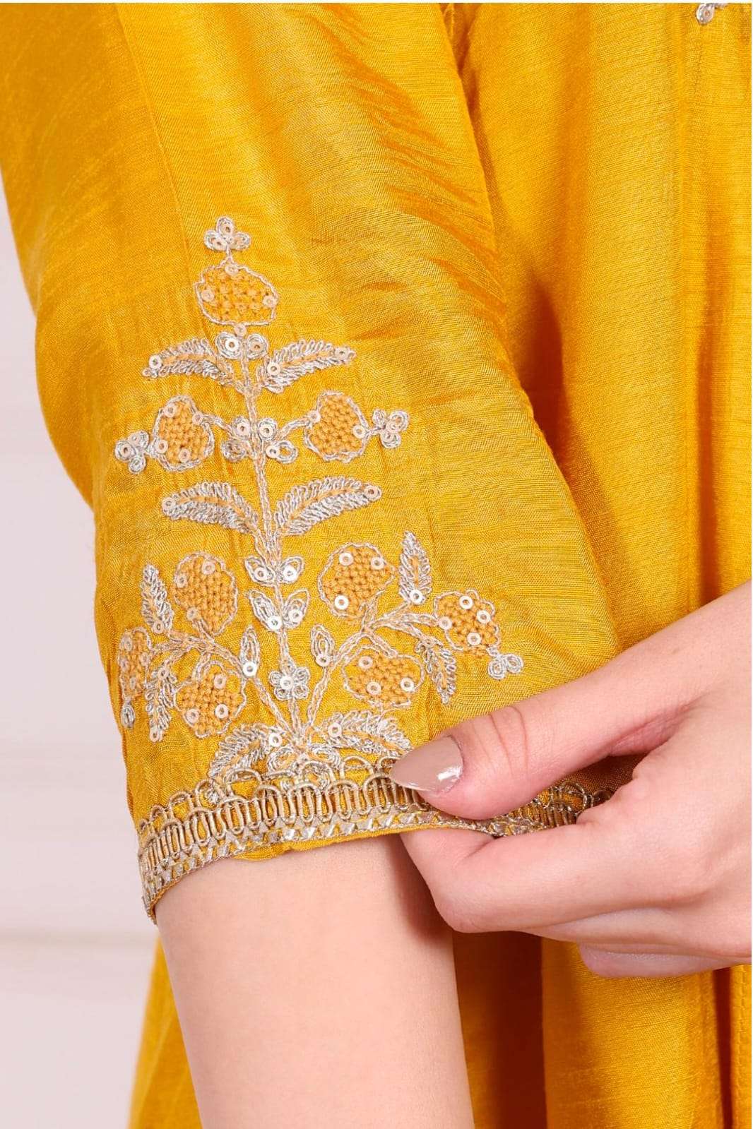 Yellow Embroidered Silk Flared Kurta, Straight Pants and Dupatta Set in Germany Namma Markt