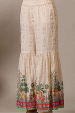 Beige Floral Printed Mirrir Work Short Kurta and Sharara Set with Dupatta in Germany