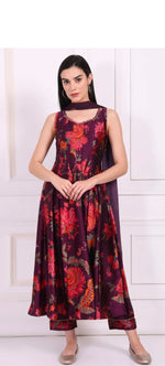 Purple Satin Floral Suit Set in Germany