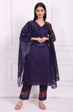 Purple Embroidered Straight Kurta with Straight Pant and Dupatta Set in Germany Namma Markt
