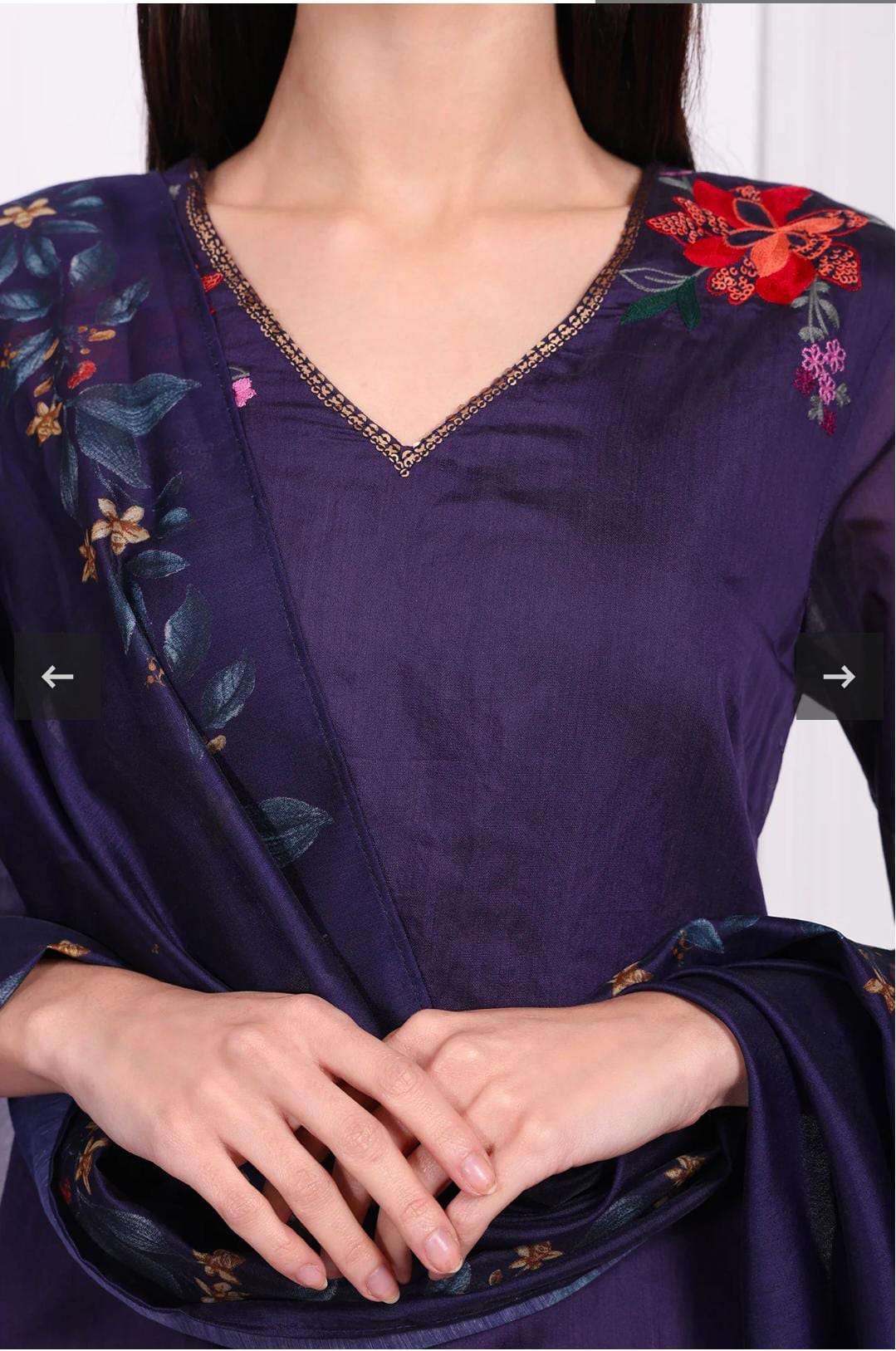 Purple Embroidered Straight Kurta with Straight Pant and Dupatta Set in Germany Namma Markt