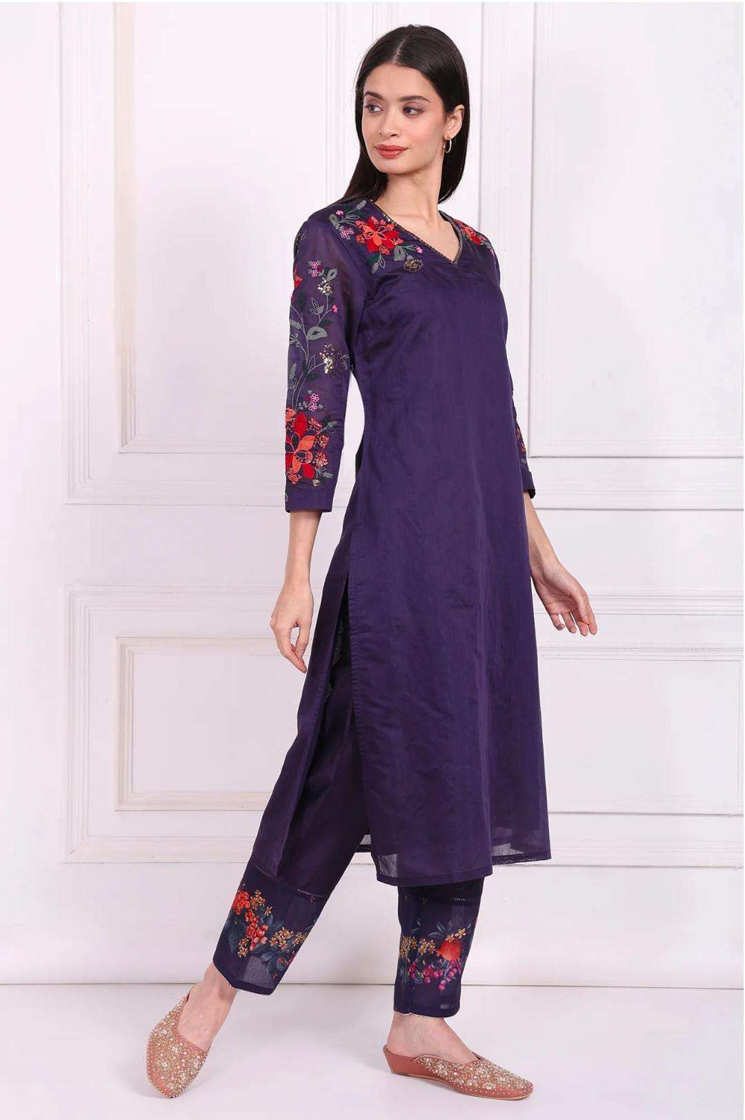 Purple Embroidered Straight Kurta with Straight Pant and Dupatta Set in Germany Namma Markt