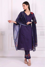 Purple Embroidered Straight Kurta with Straight Pant and Dupatta Set in Germany Namma Markt