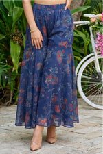 Navy Blue Floral Printed Chiffon Noodle Straps Straight Kurta with Sharara and Dupatta Set in Germany Namma Markt