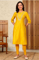 Yellow Solid Dori Embroidered Festive Straight Kurta with Pant in Berlin Namma Markt