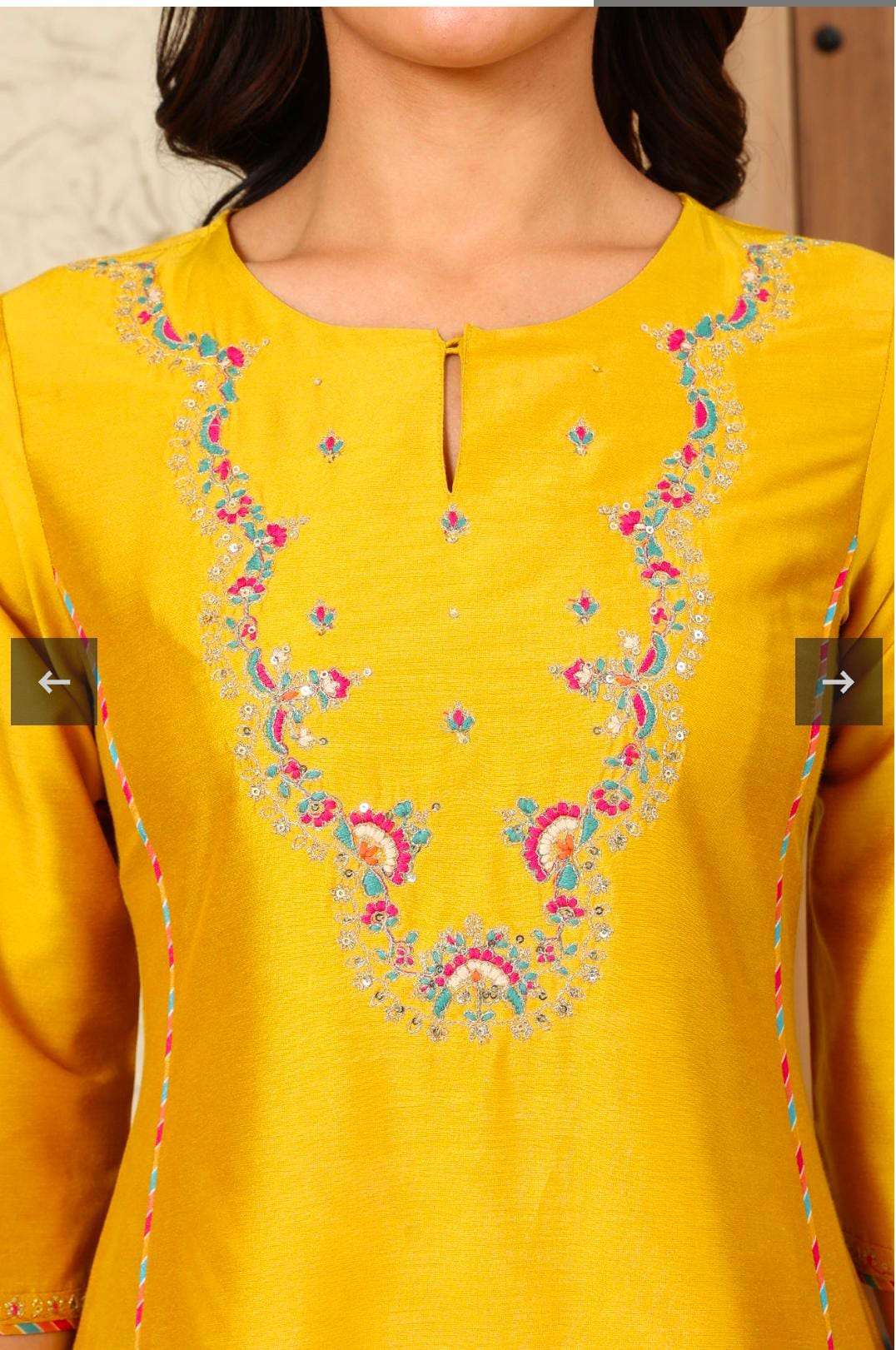 Yellow Solid Dori Embroidered Festive Straight Kurta with Pant in Berlin Namma Markt