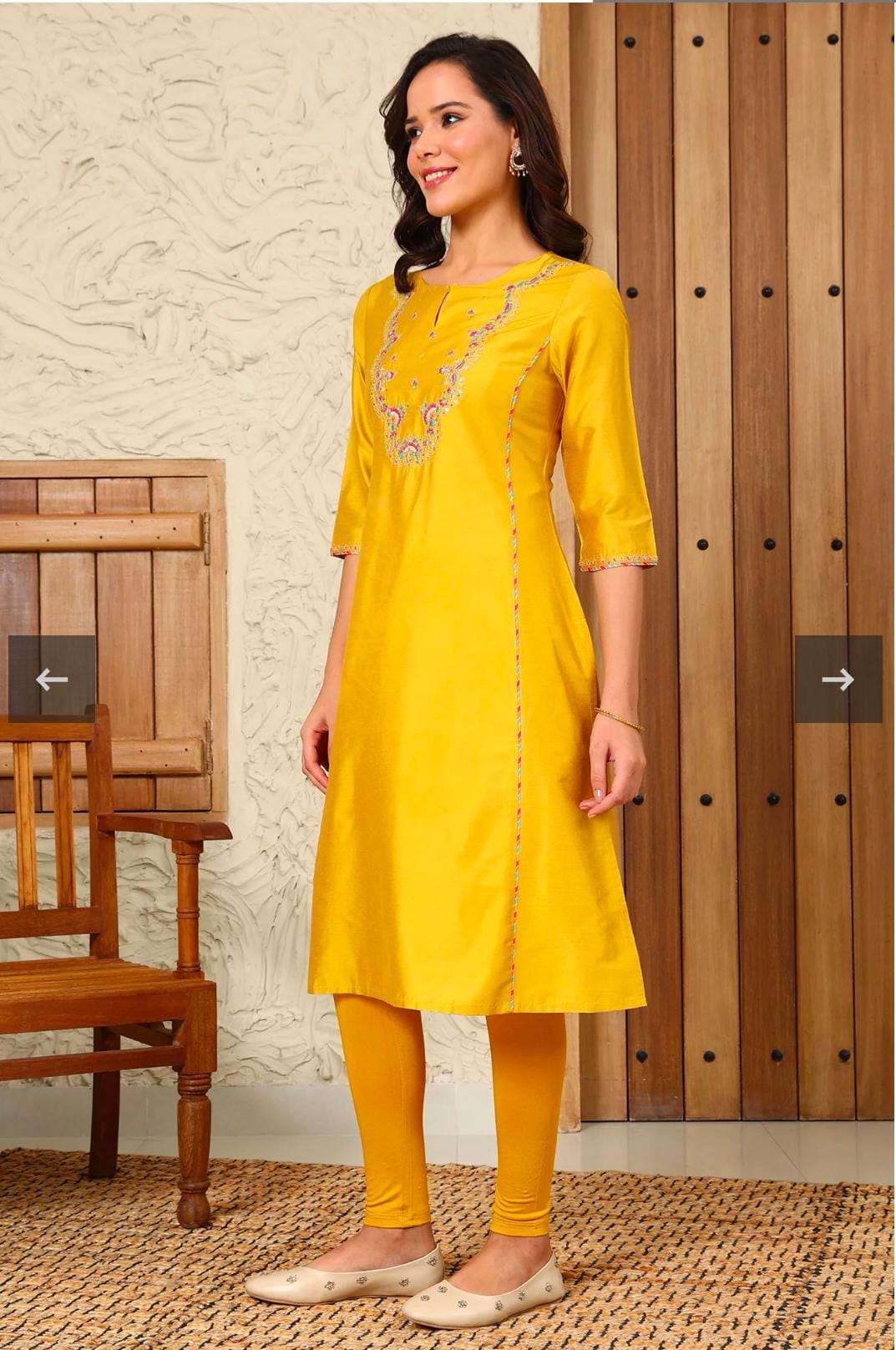 Yellow Solid Dori Embroidered Festive Straight Kurta with Pant in Berlin Namma Markt