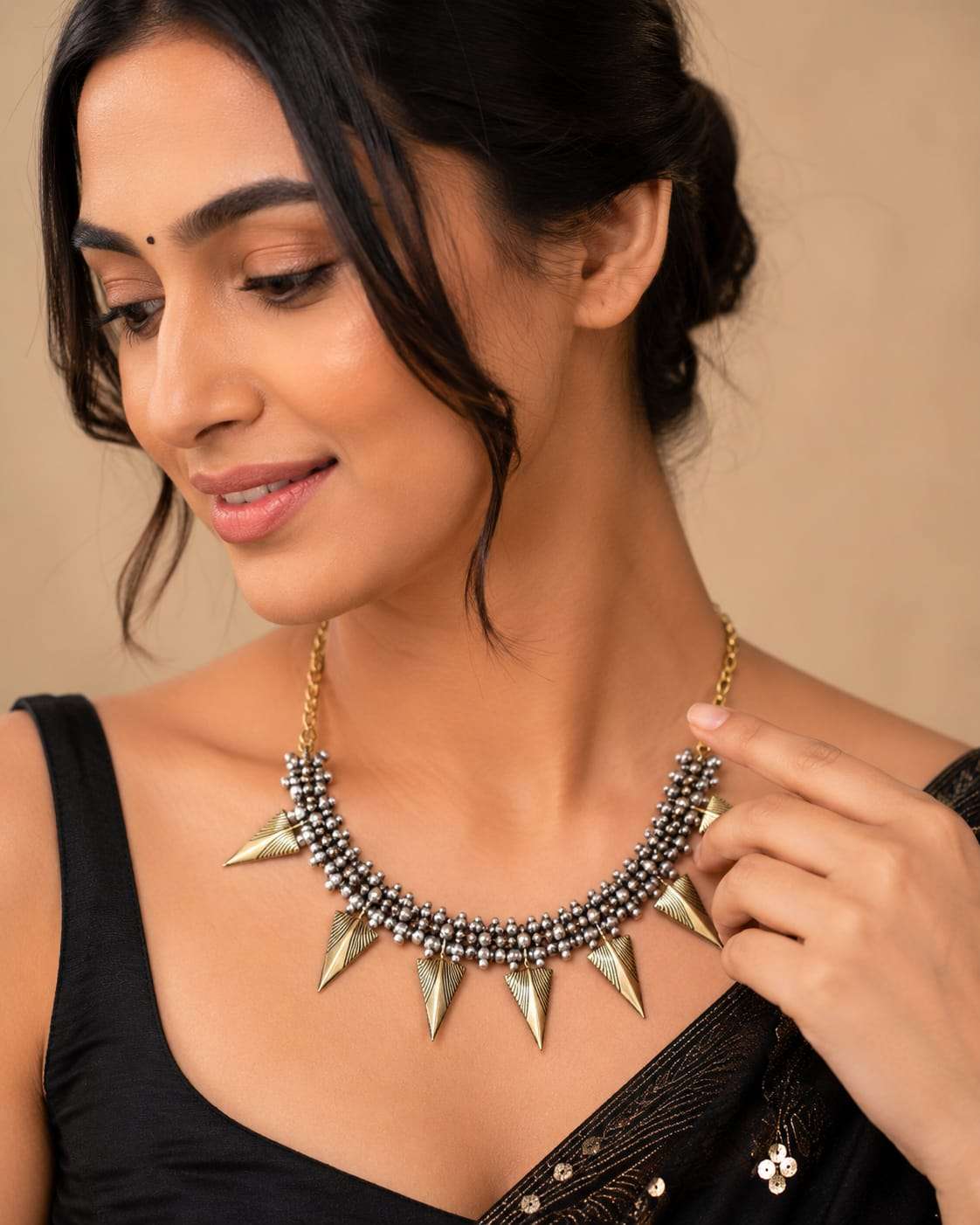 Dual-Tone Oxidized Silver and Brass Tribal Spike Choker Necklace in Germany