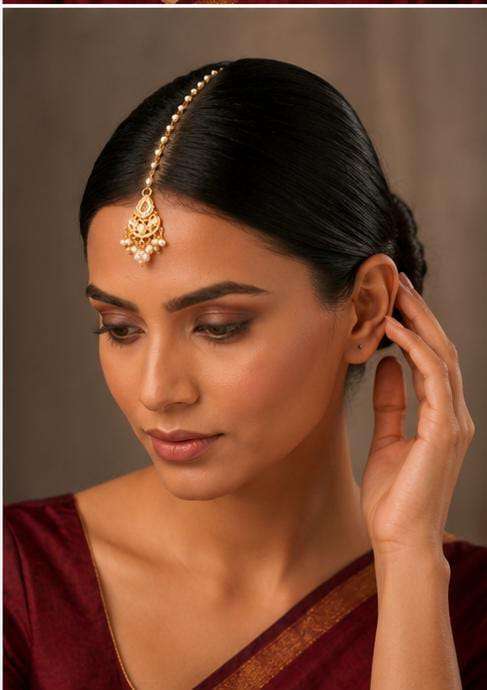 Traditional Pearl and Kundan Studded Maang Tikka in Germany