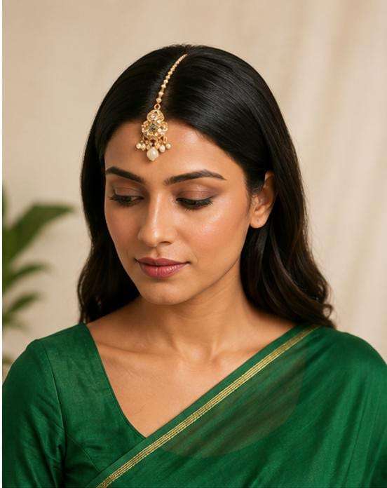 Gold Plated Pearl Studded Maang Tikka in Germany