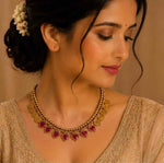 Antique Gold Kasu Mala with Heart-Shaped Ruby Accents in Germany
