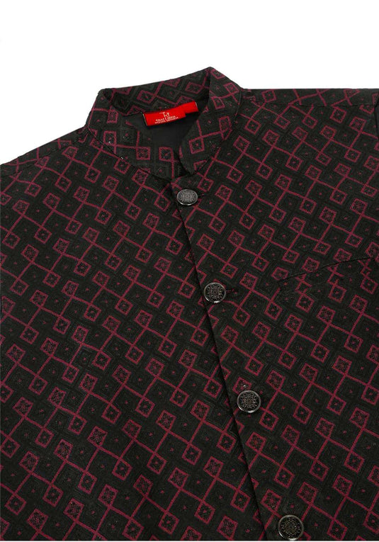 Men's Silk Blend Kurta and Churidar with Embroidered Pink Nehru Jacket in Berlin