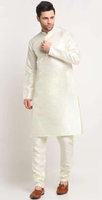 Men Silk Cream Kurta Churidar With Beige Embroidered Nehru Jacket Set in Berlin Namma Markt