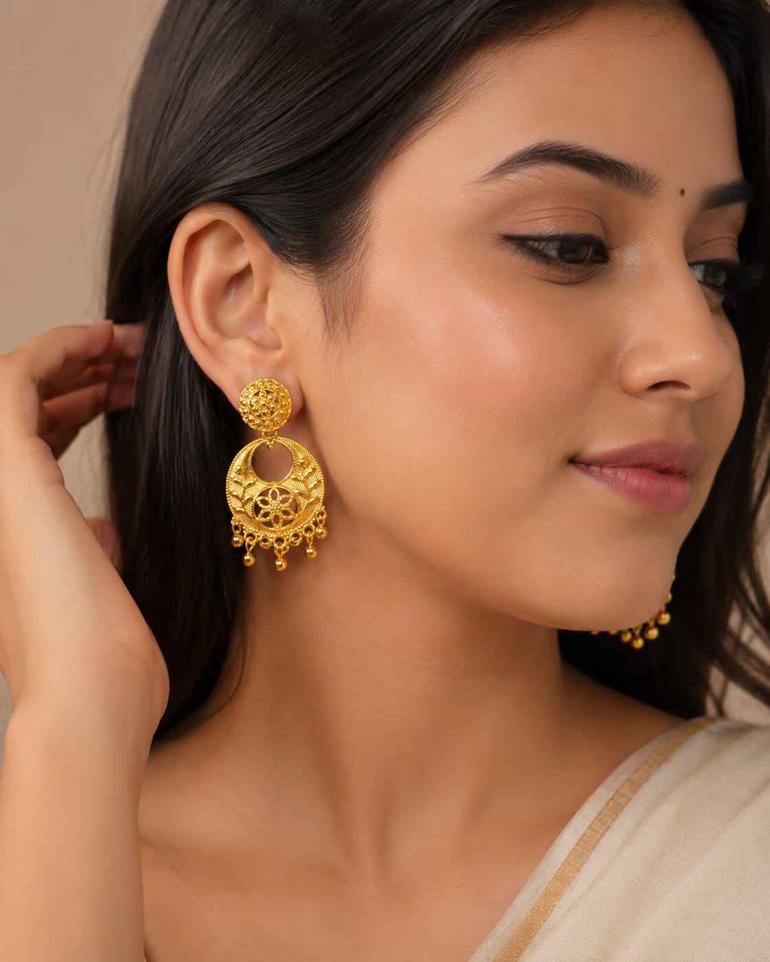 Ethnic Festive Gold-Plated Moon-Shaped Earrings in Berlin