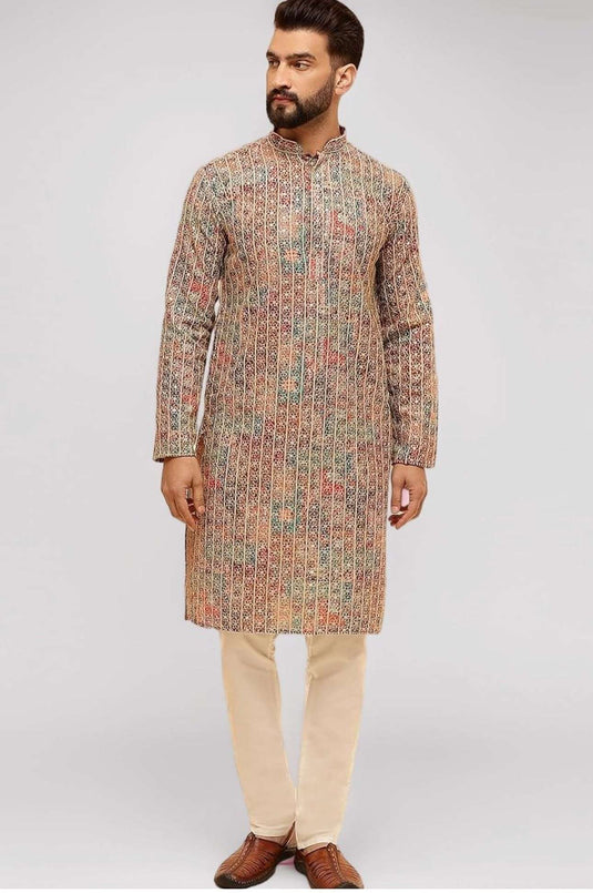 Men's Cotton Silk Gold Thread Floral Embroidered Kurta Set in Berlin