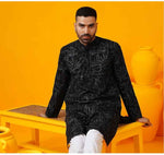 Men's Black Cotton Floral Kurta Set in Berlin