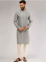 Kurta in Cotton and Viscose with Shiny Thread and Sequins, White Pyjamas in Berlin