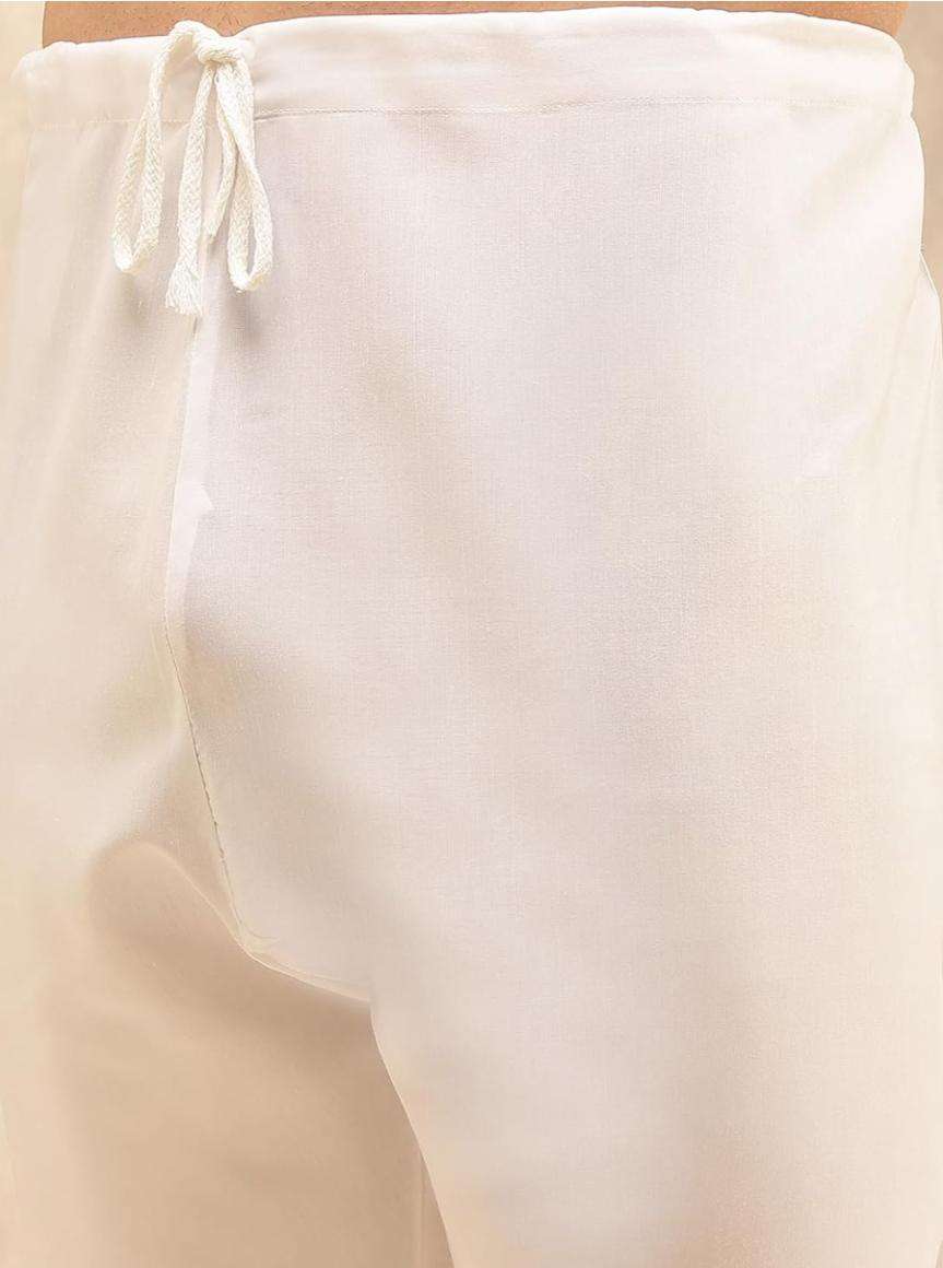 Kurta in Cotton and Viscose with Shiny Thread and Sequins, White Pyjamas in Berlin