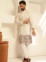 Floral Embroidered Cotton Silk Kurta and Pyjama for Men in Germany