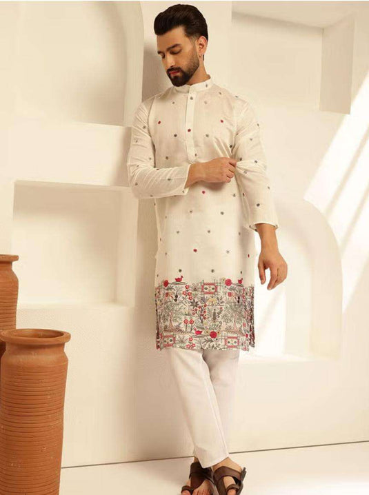 Floral Embroidered Cotton Silk Kurta and Pyjama for Men in Germany