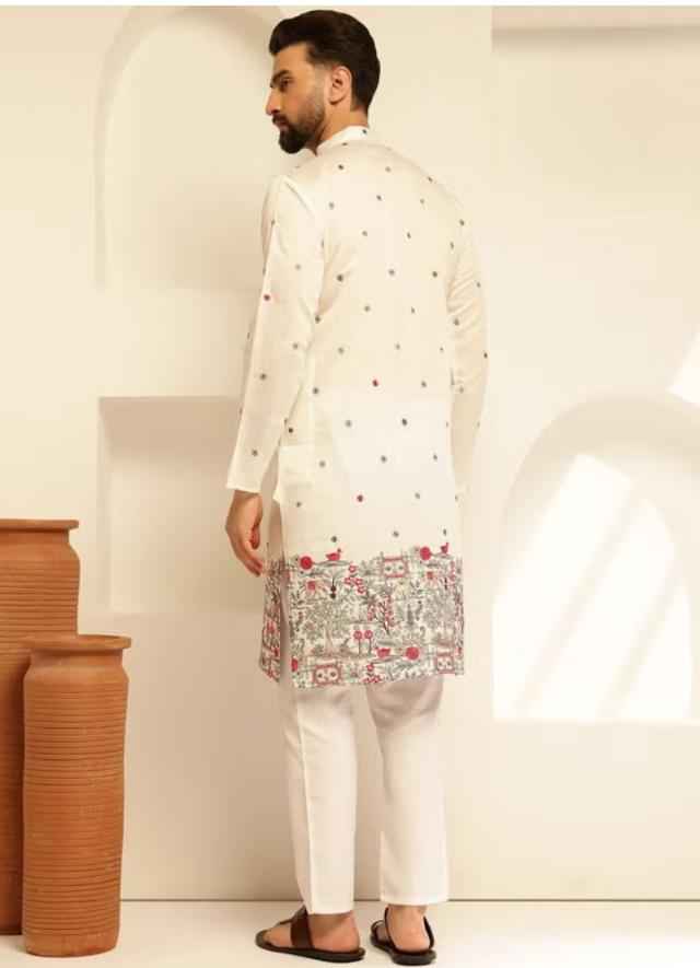 Floral Embroidered Cotton Silk Kurta and Pyjama for Men in Germany