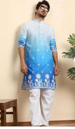 Ombre Dyed Thread Work Mandarin Collar Straight Kurta With Pyjamas in Germany
