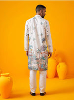 Men's Cotton Krochet Daman Print Cream Kurta with White Pyjama in Berlin