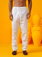 Men's Cotton Krochet Daman Print Cream Kurta with White Pyjama in Berlin