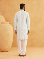 Men Cotton Gold Sequinned White and Green Kurta with Pyjama in Berlin