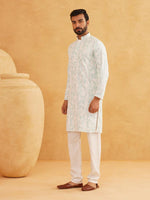 Men Cotton Gold Sequinned White and Green Kurta with Pyjama in Berlin