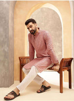 Kurta in Cotton and Viscose with Shiny Thread and Sequins, White Pyjamas in Berlin Namma Markt