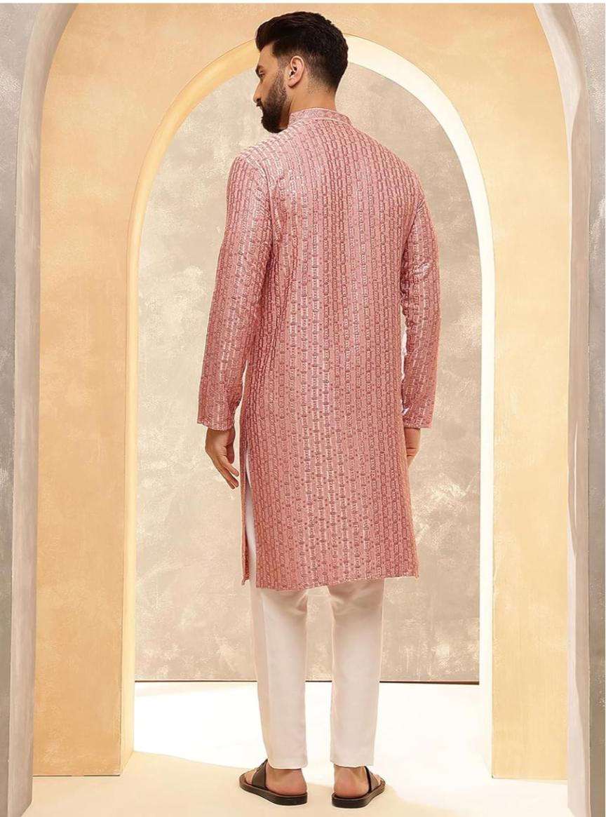 Kurta in Cotton and Viscose with Shiny Thread and Sequins, White Pyjamas in Berlin Namma Markt