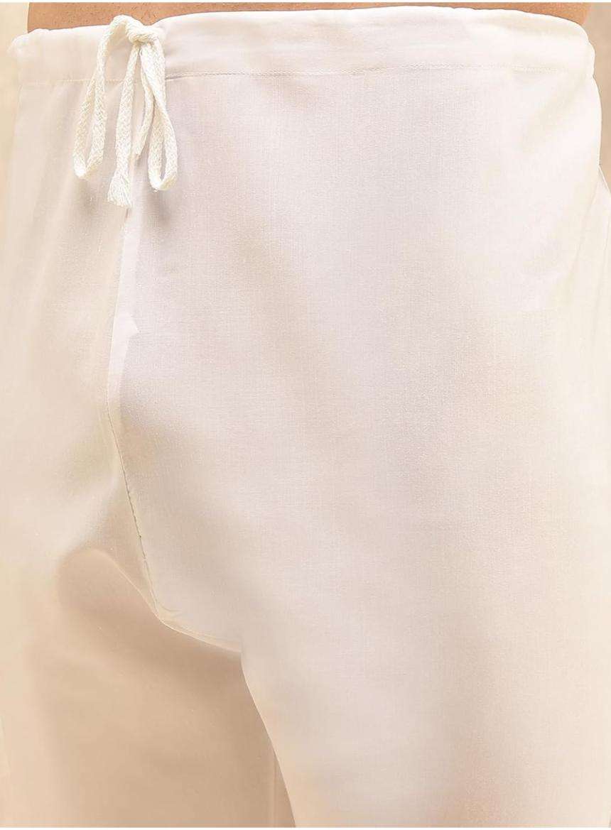 Kurta in Cotton and Viscose with Shiny Thread and Sequins, White Pyjamas in Berlin Namma Markt