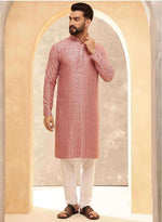 Kurta in Cotton and Viscose with Shiny Thread and Sequins, White Pyjamas in Berlin Namma Markt