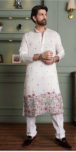 Floral Embroidered Cotton Silk Kurta and Pyjama for Men in Berlin