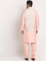 Men Peach Kurta & Churidar with Thread Work  Nehru Jacket and Pyjama in Berlin