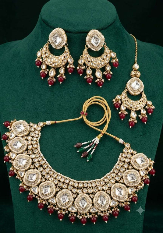 Traditional Gold Plated Maroon Kundan Choker Necklace Set in Berlin