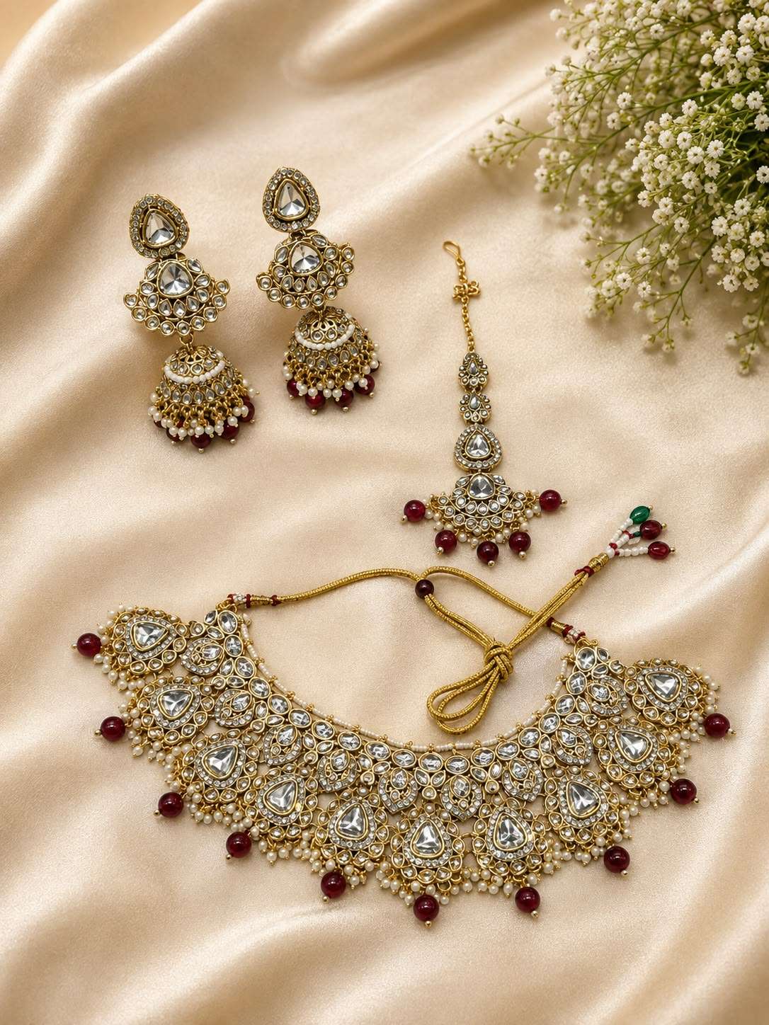 Traditional Gold-Plated Kundan and Polki Choker Bridal Necklace Set in Berlin