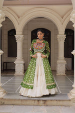 Green Bandhani Front-Slit Kurti and Off-White Lehenga Set in Germany Namma Markt
