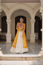 Yellow Bandhani Front-Slit Kurti and Off-White Lehenga Set in Germany Namma Markt