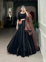 Elegant Black Cotton Navratri Lehenga Choli with Ajrakh Dupatta in Germany