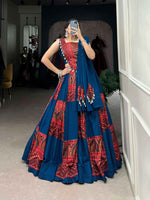 Traditional Blue & Red Printed Navratri Chaniya Choli Set in Germany