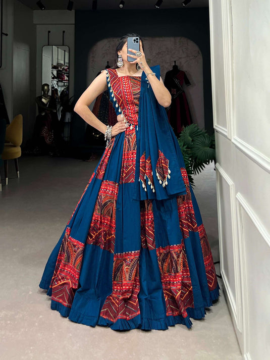 Traditional Blue & Red Printed Navratri Chaniya Choli Set in Germany Namma Markt