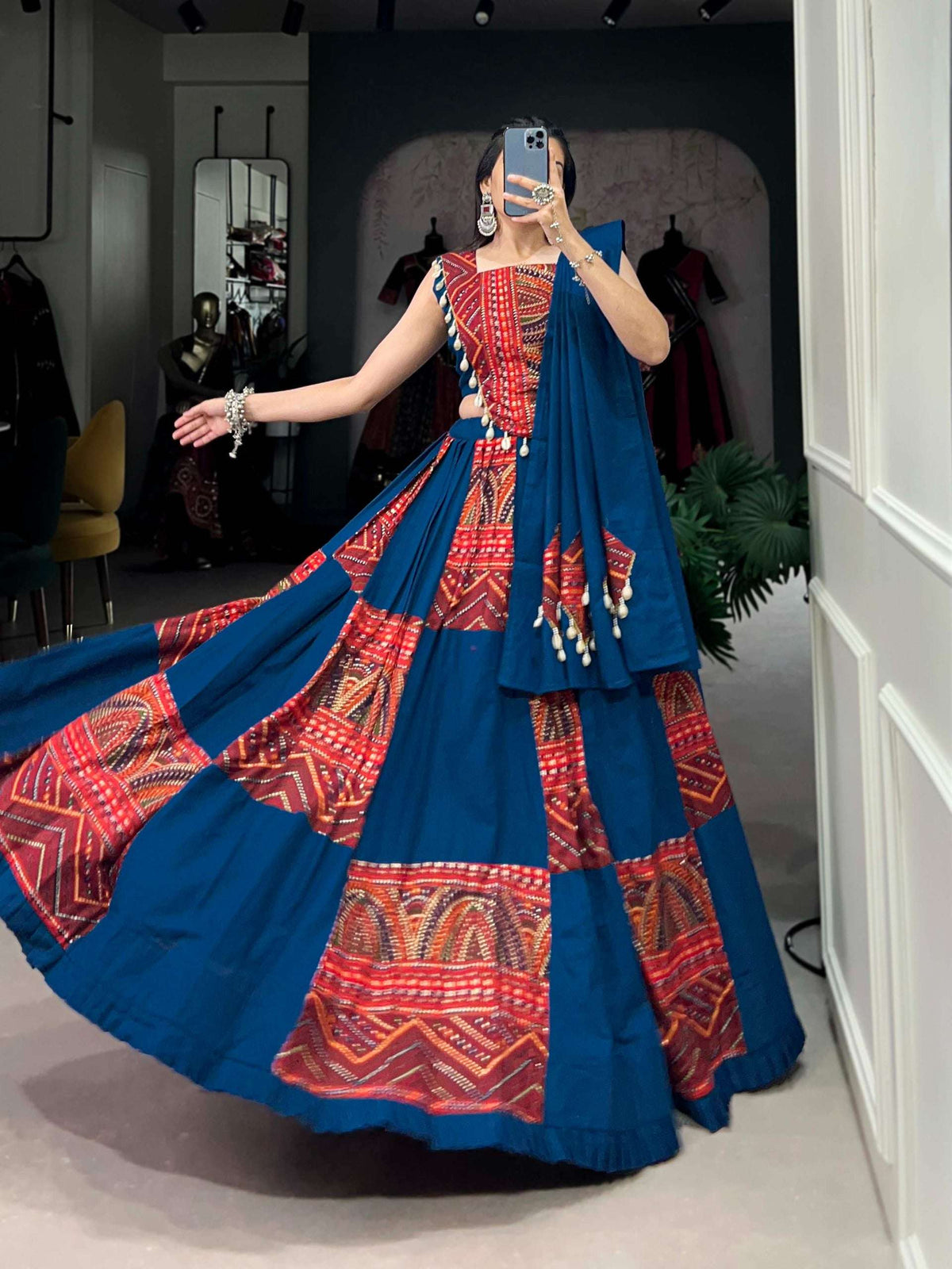 Traditional Blue & Red Printed Navratri Chaniya Choli Set in Germany Namma Markt