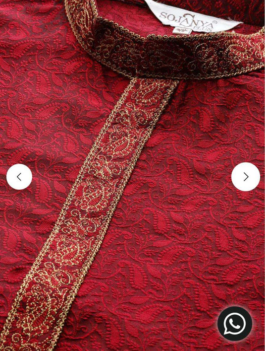 Men's Silk Blend Maroon Self Design Kurta and Pent in Germany