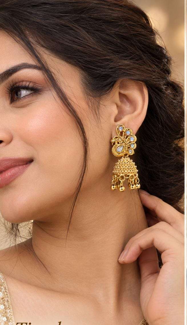 Traditional Gold-Plated Peacock Jhumka Earrings
