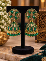 Antique Gold Plated Green Floral Jhumka Earrings in Germany