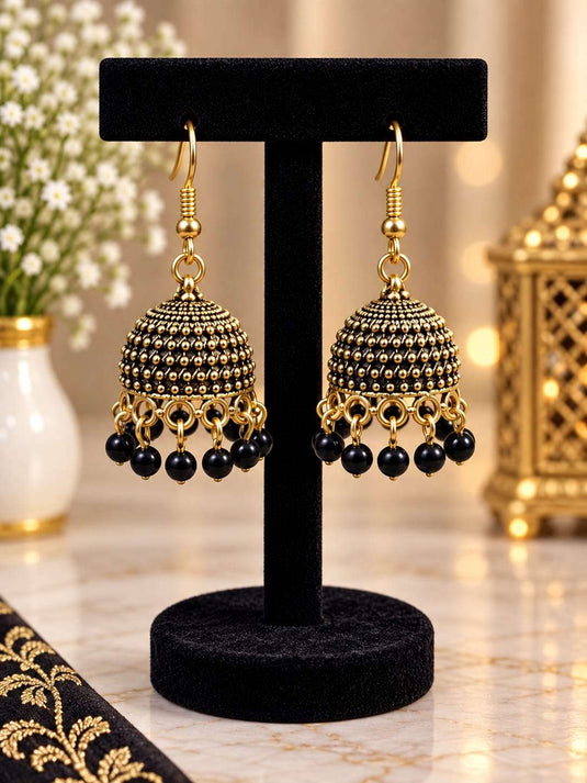Traditional antique Black gold-plated jhumka earrings in Germany